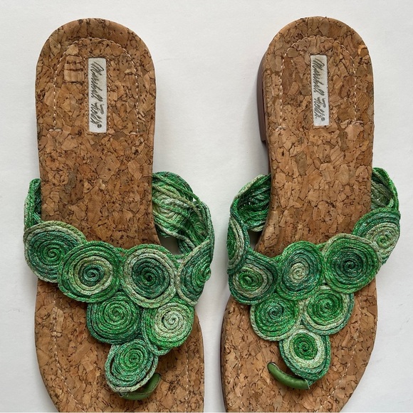 Vintage Marshall Field’s Green Cork Calypso Thong Coastal Grandma Sandals Size 8 - Picture 5 of 11